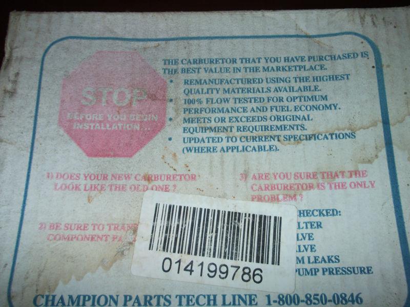 CHAMPION REMANUFACTURED CARBURETOR 6-862 FACTORY SHRINKED WRAPPED & BOXED, US $30.00, image 4