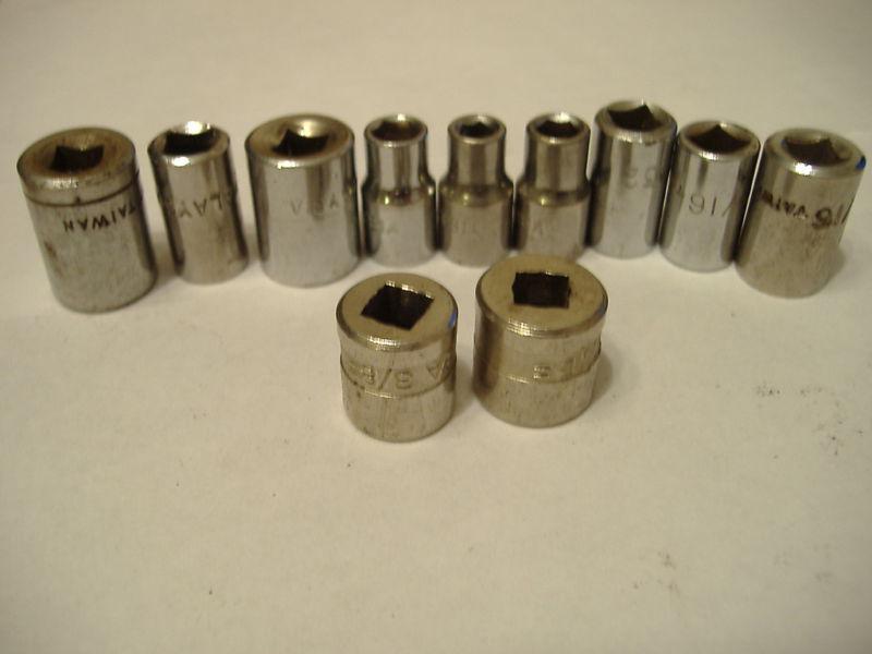 11 assorted 1/4" drive sockets used