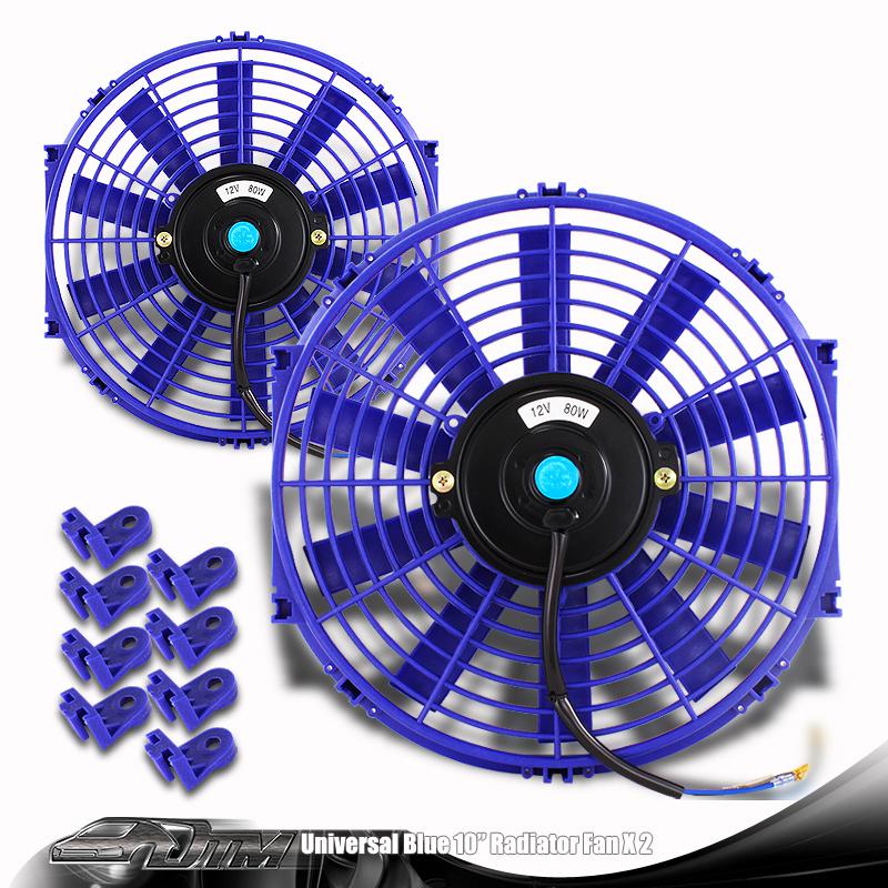 2x universal blue 10" 1500 cfm 2200 rpm electric cooling pull slim radiator fan