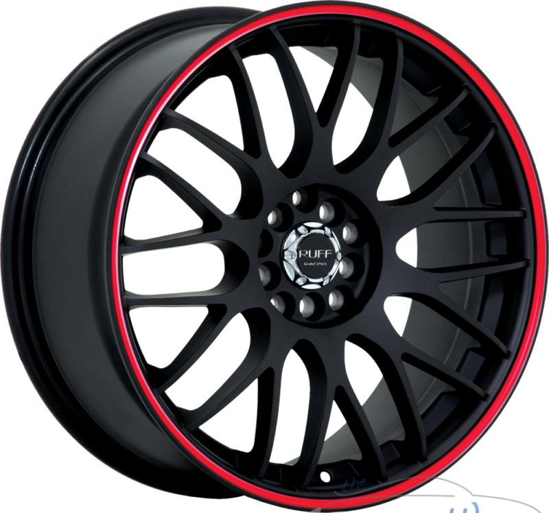 18x8 ruff r355 4x100 4x114.3 4x4.5 +40mm matte black red rims wheels inch 18"