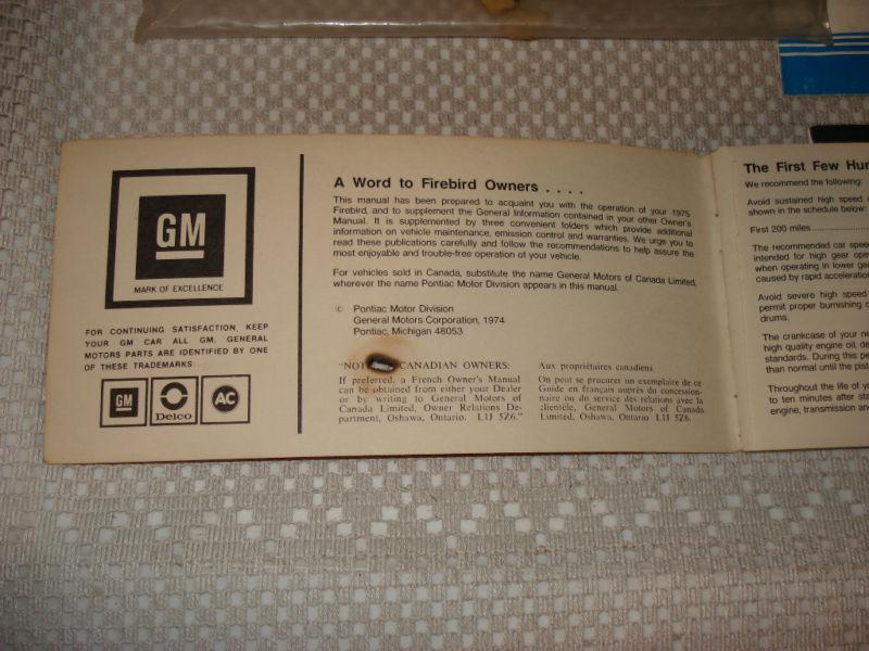 1975 PONTIAC FIREBIRD OWNERS MANUAL SET NR RARE!!! TRANS AM, US $27.99, image 3