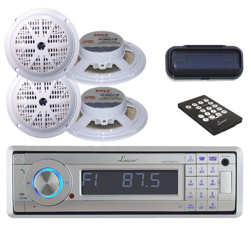 Lanzar aqcd60bts silver cd usb mp3 sd radio+ 4x 5.25&#034; white speakers + cover pkg