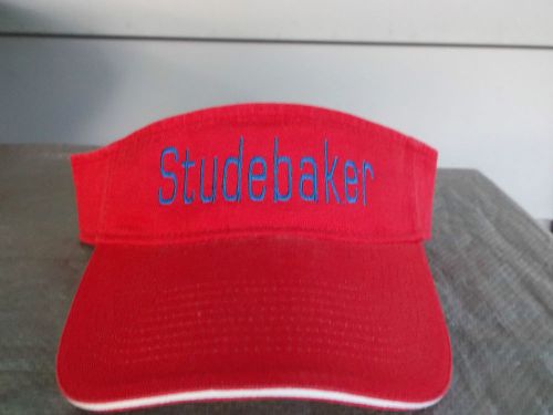 Red adjustable cotton visor with purple embroidered block &#034;studebaker&#034; - new !