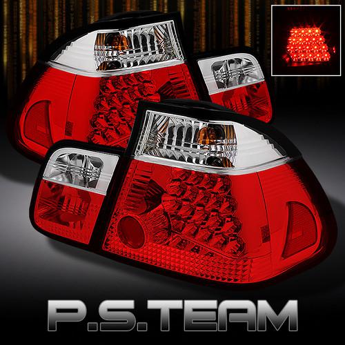 02-05 bmw e46 3-series 4dr sedan 325i 330i m3 4pcs red clear led tail lights