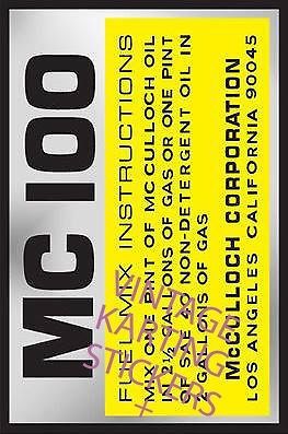 Vintage go kart, mcculloch engine id, mc100, sticker, decal, reproduction