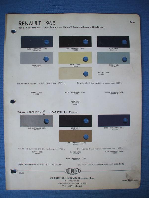 1965 , european paint card dupont ,renault paint chip color  chart