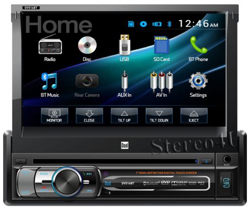 Dual dv516bt 7" single din flip out car dvd cd player monitor+bluetooth new