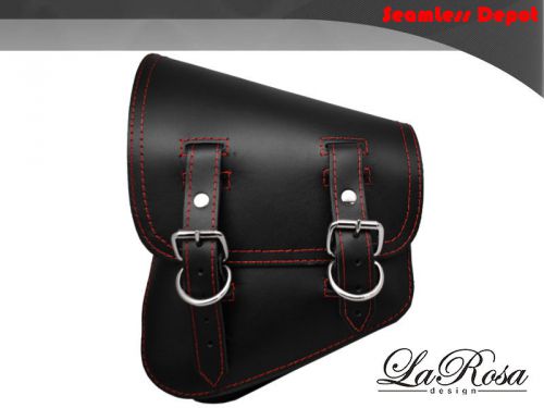 Larosa black leather harley softail bobber left solo saddlebag w/ red thread