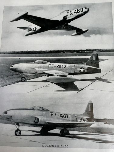 Lockheed f-80 shooting star 1st generation jet-powered fighter 3-view print