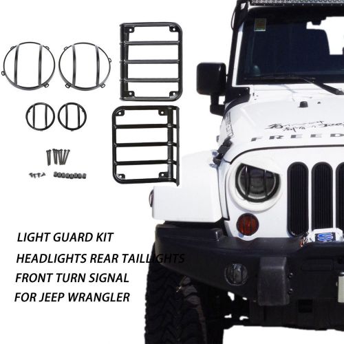 Black steel metal taillight guard protector cover set 07-16 jeep wrangler jk
