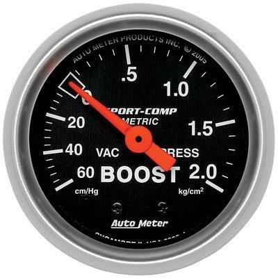 Autometer 3303-j sport-comp mechanical boost/vacuum gauge 2 1/16" dia black face