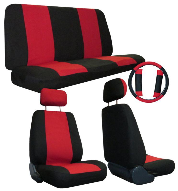 Red black comfort car truck suv seat covers w/ steering wheel & shoulder pads #a