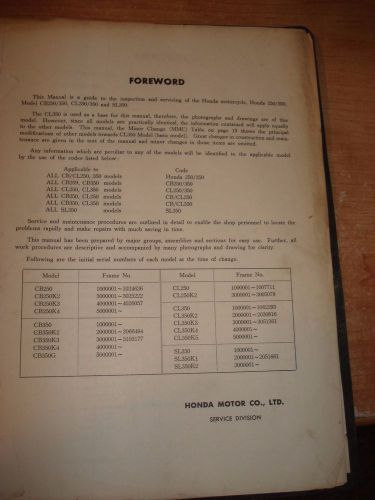 1970-1972 honda cb250 cb350 motorcycle service manual shop book cl250 cl350 sl