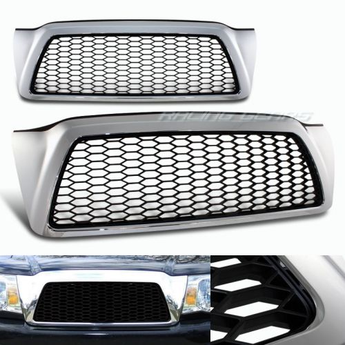 For 05-09 toyota tacoma 2 piece front hood abs plastic chrome mesh grid grille