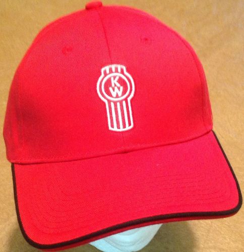 Kenworth baseball cap trucker hat red with white logo black trim velcro adjust