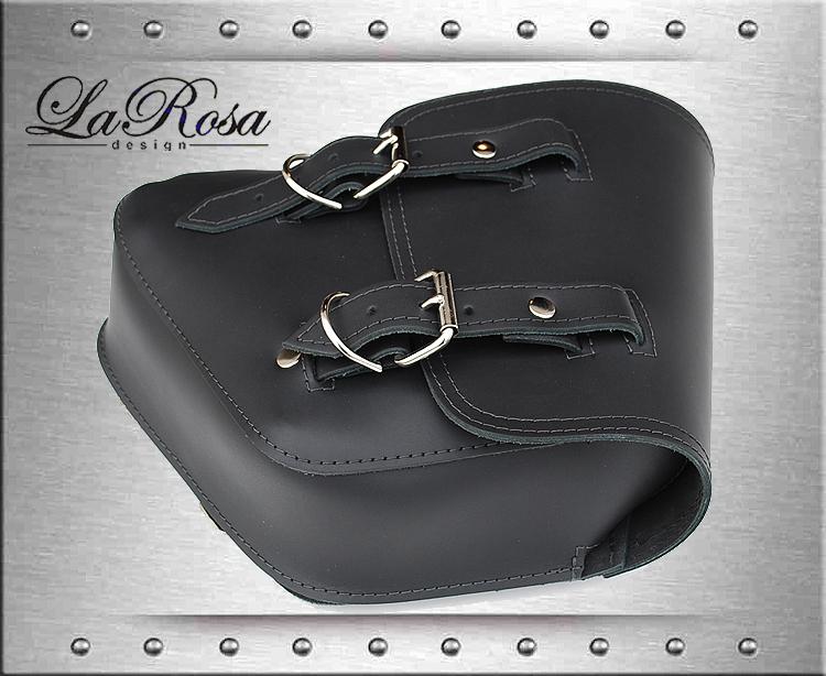 Larosa black leather classic harley softail rigid solo left mount saddle bag