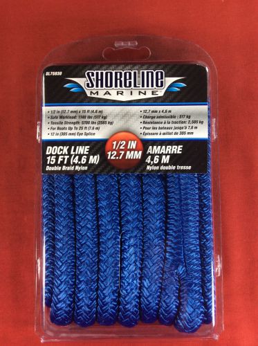 Dock line double braided nylon 1/2&#034; x 15&#039; blue rope shoreline sl75830