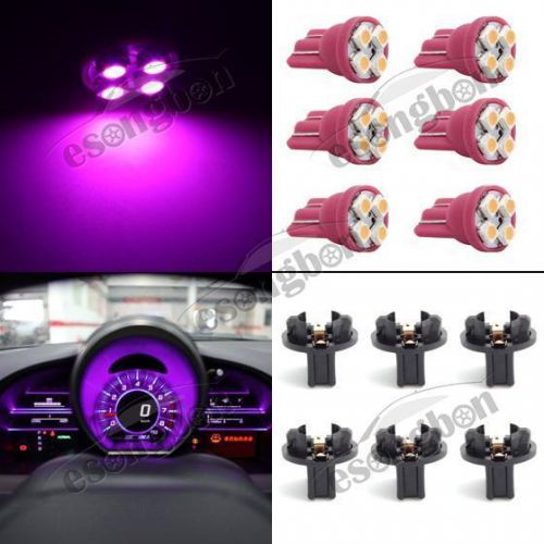 6pcs t10 pink 194 3528 led dashboard instrument indicator light bulb socket