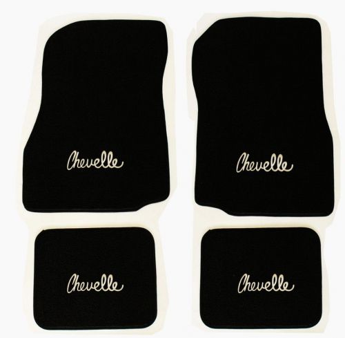 New! 1968-1972 chevelle floor mats black carpet embroidered silver logo on all 4