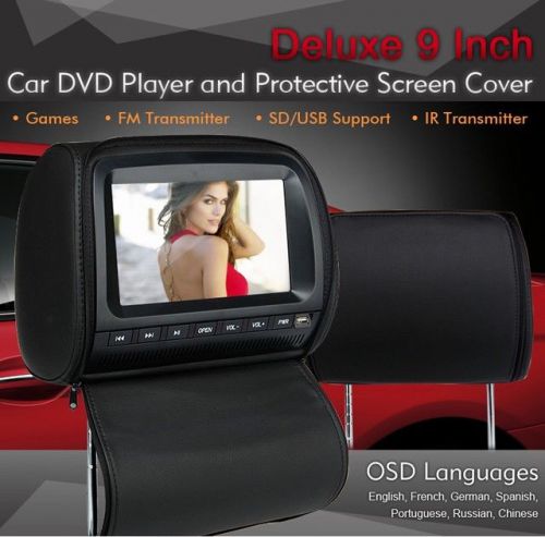 Black deluxe 9&#034; headrest car dvd player and protective screen cover