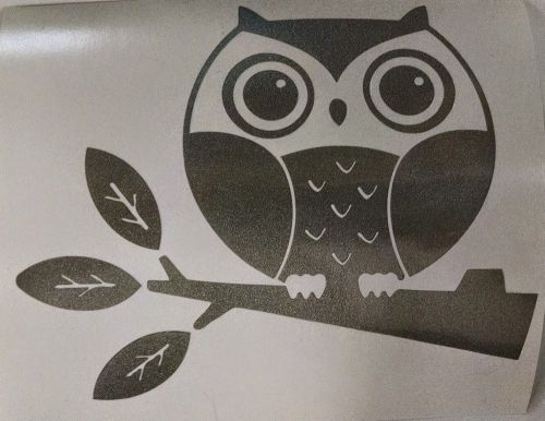 Owl on tree branch silver vinyl 4.25&#034;x5.25&#034; sticker decal car window laptop ipad
