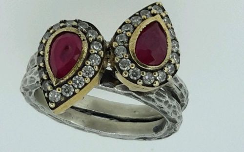 Vintage ruby ring, sterling silver &amp; brass bezel-set.
