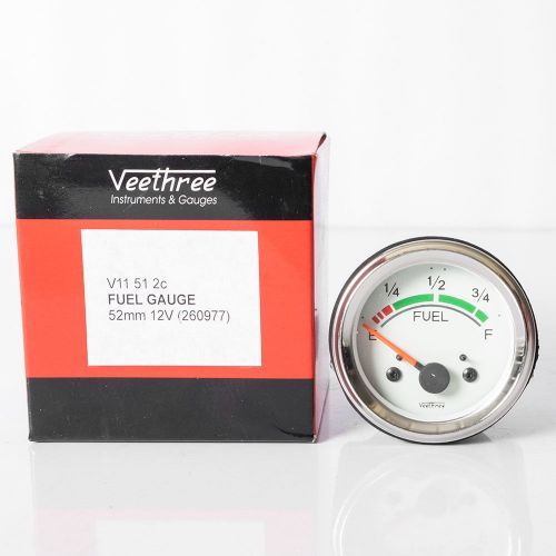 Vintage veethree white 52mm fuel gage 12v #