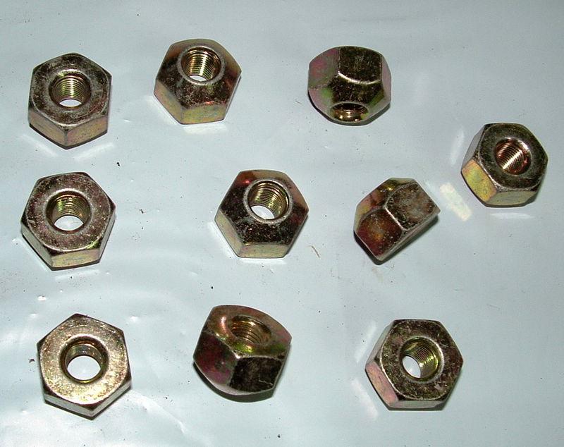 Ten of  large head lug nuts 7/16" fine for gm - 1" head