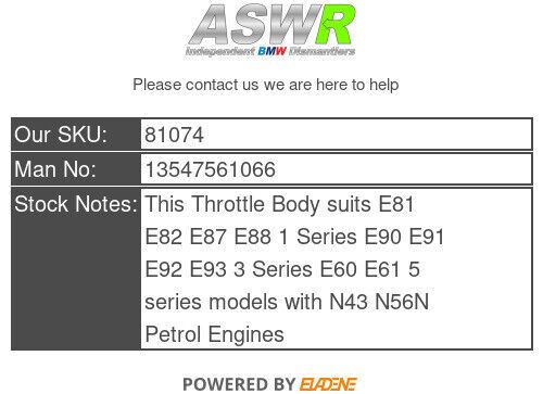 BMW Throttle Body N43 N46N Petrol E87 E90 E60 1 3 5 SERIES 13547561066, US $, image 3