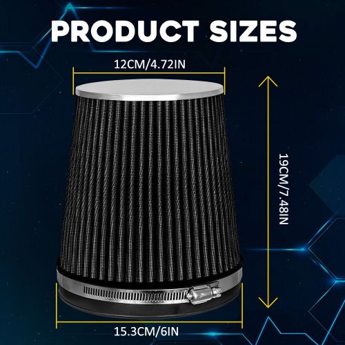 Black 6" Inlet 152mm Truck Air Intake Cone Quality Replacement Dry Air Filter, US $23.99, image 8