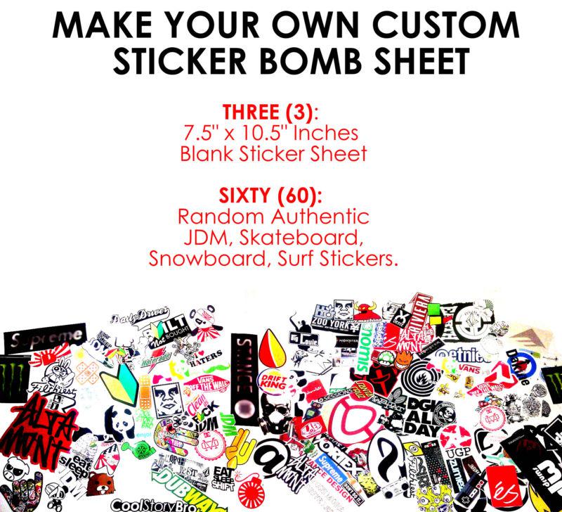 X3 custom blank sticker bomb graffiti wrap sheet jdm skate snowboard lot #au655