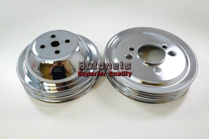 Chrome steel pulley set big block chevy 396-454 swp 2 groove hot rat rod 65-68