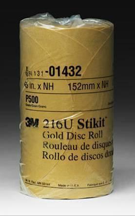 3m 01432 stikit gold sand paper 6" disc roll 175 discs 500 grit for fine sanding