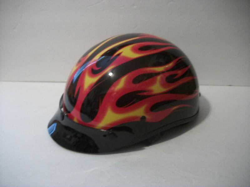 Helmet Motorcycle Half Gloss Black Red Orange Flames Size XS Adult Dot Cert Nib, US $35.88, image 2