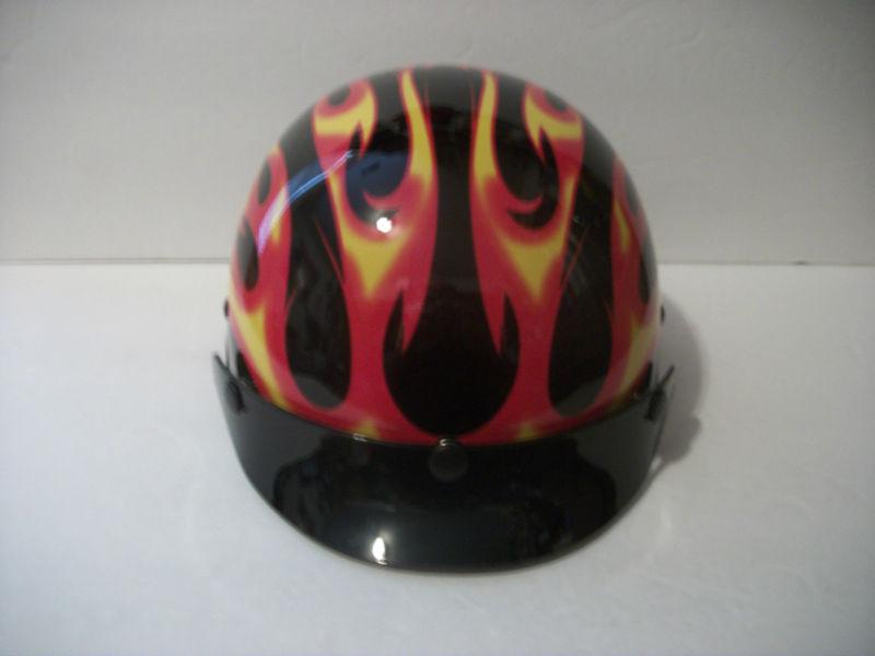 Helmet Motorcycle Half Gloss Black Red Orange Flames Size XS Adult Dot Cert Nib, US $35.88, image 3