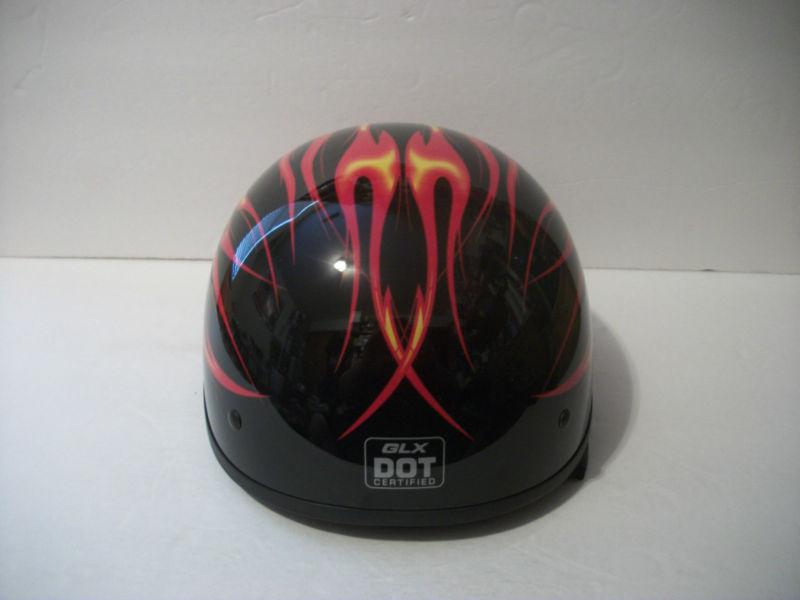 Helmet Motorcycle Half Gloss Black Red Orange Flames Size XS Adult Dot Cert Nib, US $35.88, image 4