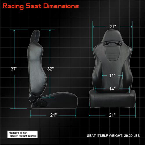 2X BLACK PVC LEATHER BLACK STITCH RECLINABLE SRT STYLE DRIFT RACING SEAT+SLIDER, US $181.99, image 4