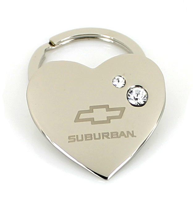 Chevy suburban heart keychain w/ 2 swarovski crystals