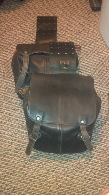 Vintage black leather motorcycle saddlebags, US $50.00, image 5