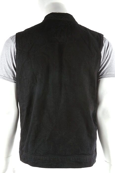 Black heavy denim concealed weapon motorcycle club vest mandarin collar 