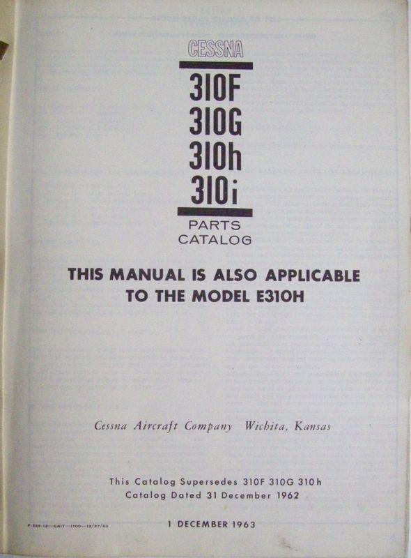 Find Original Cessna 310F, 310G, 310H, 310i 1964 Parts Catalog in