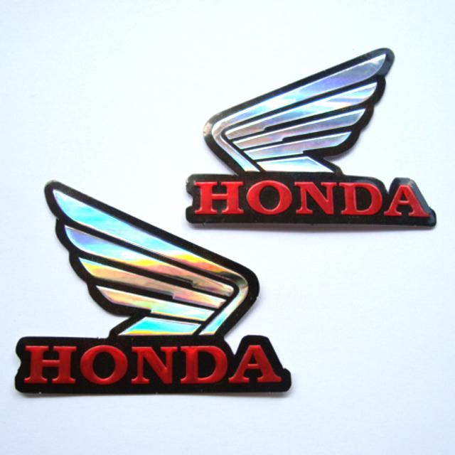 2pc. honda wing red racing muffler sticker die-cut foil emboss car motor bike