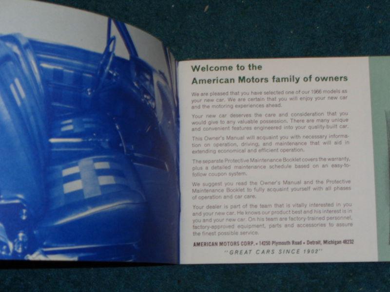 1966 RAMBLER CLASSIC OWNER'S MANUAL / OWNER GUIDE / ORIGINAL!!, US $27.50, image 2