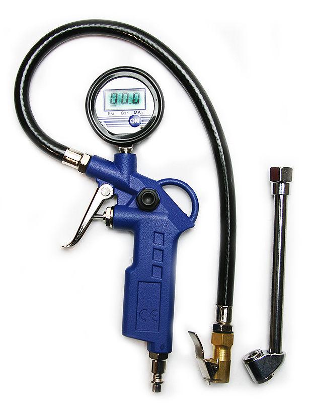 Digital pressure gauge valves tire inflator dial dual chuck clip quick connector
