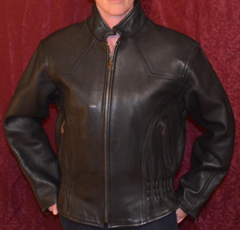 Lady's black leather motorcycle jacket