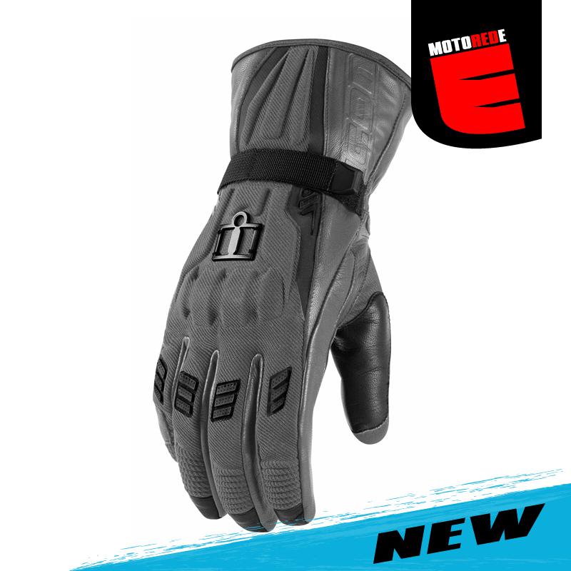 Icon touchscreen device long leather riding gloves gray 2xlarge xxl