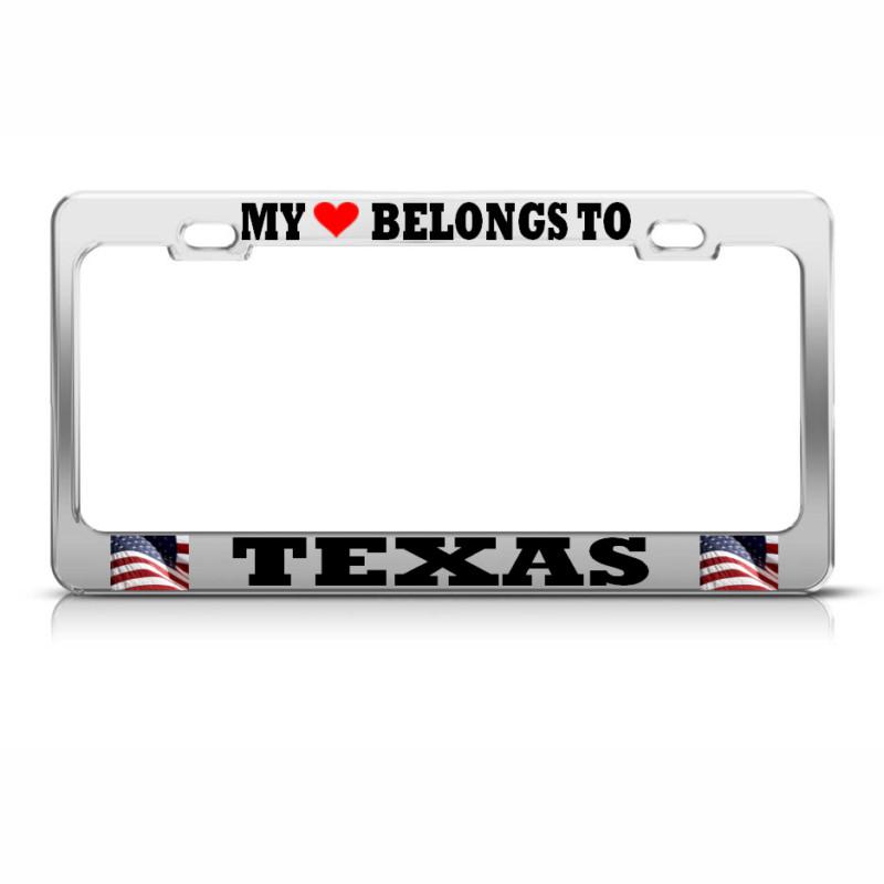 My heart belongs to texas license plate frame usa flag pride suv auto tag
