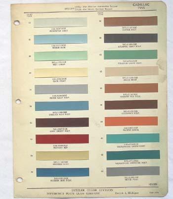 1955 cadillac ppg color paint chip chart all models original 