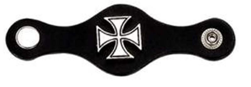 Small black leather vest extender maltese chopper cross - new