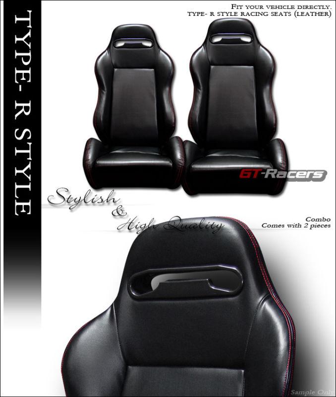T-r sport blk pvc leather red stitch car racing bucket seats+sliders l+r toyota